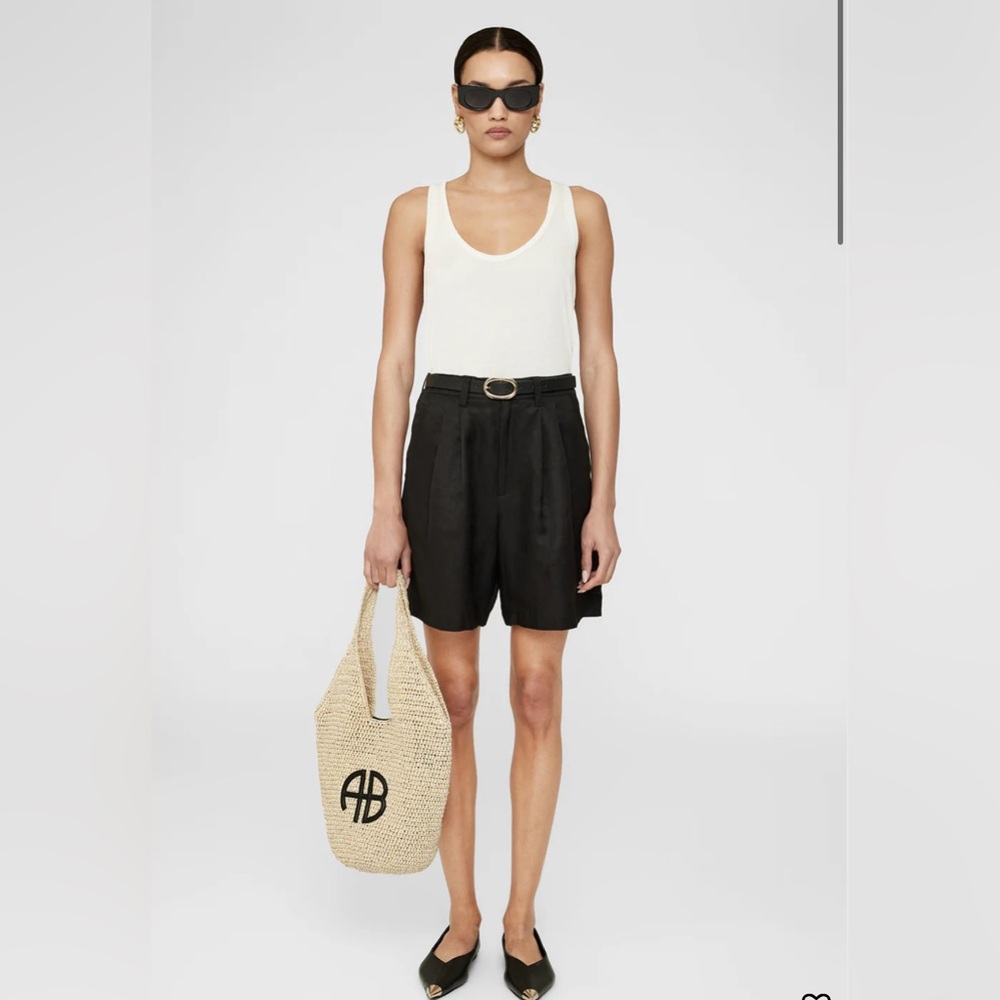 Anine Bing Natural Straw Tote with Black Logo - Picture 2 of 4